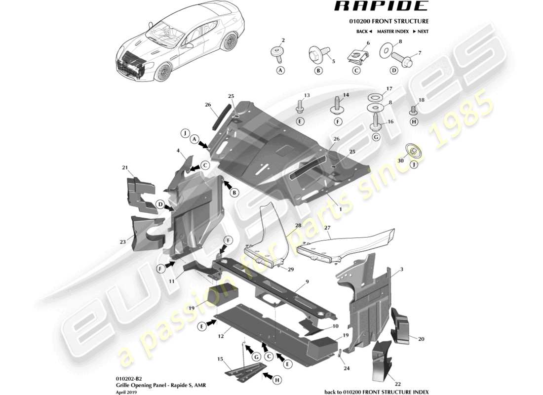 aston martin rapide (2013) panneau d'ouverture de grille, s schéma des pièces