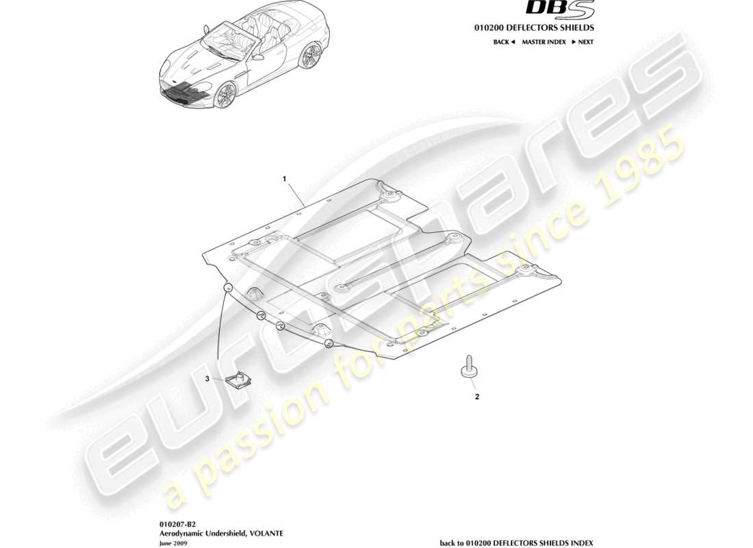 aston martin dbs (2012) sous-bouclier avant, diagramme de pièce volante