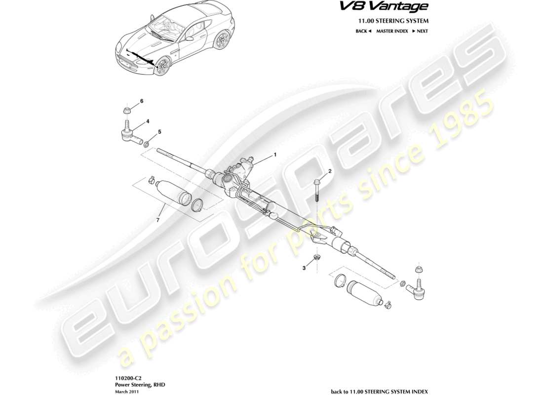 aston martin v8 vantage (2014) direction assistée, diagramme de pièces rhd