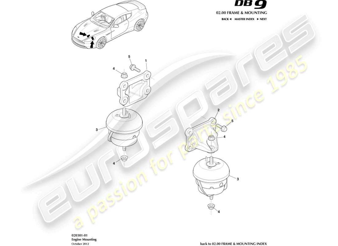 aston martin db9 (2013) schéma des pièces des supports de moteur