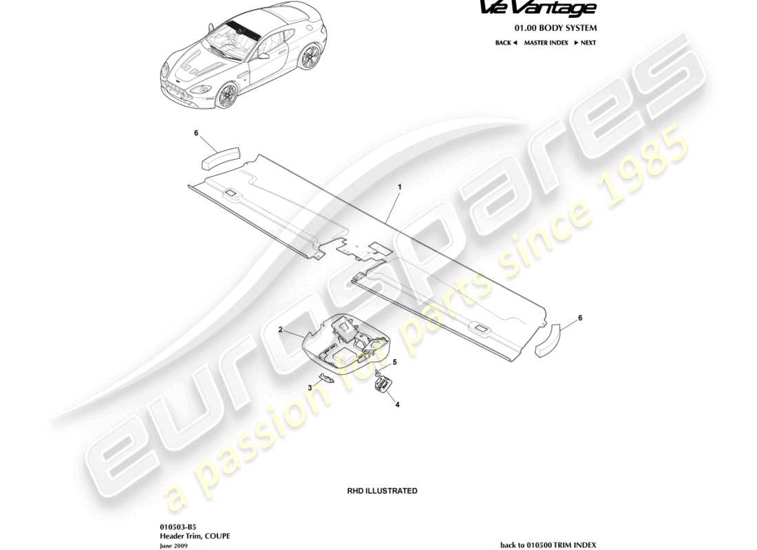 aston martin v12 vantage (2011) garniture de collecteur, diagramme de pièce du coupé