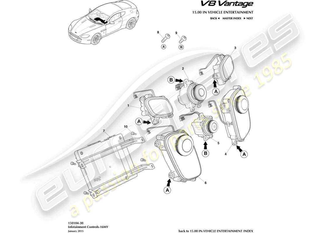aston martin v8 vantage (2008) commandes d'infodivertissement, diagramme de pièces 16my