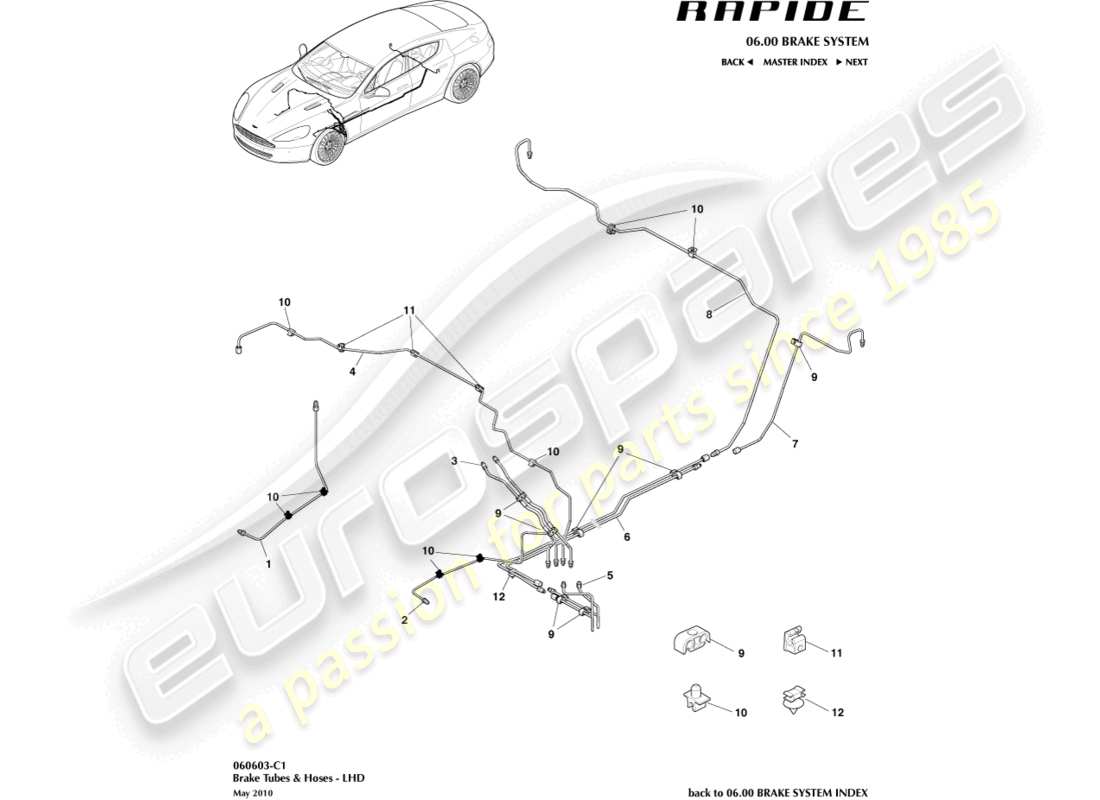 aston martin rapide (2012) conduites et flexibles de frein, diagramme de pièces lhd