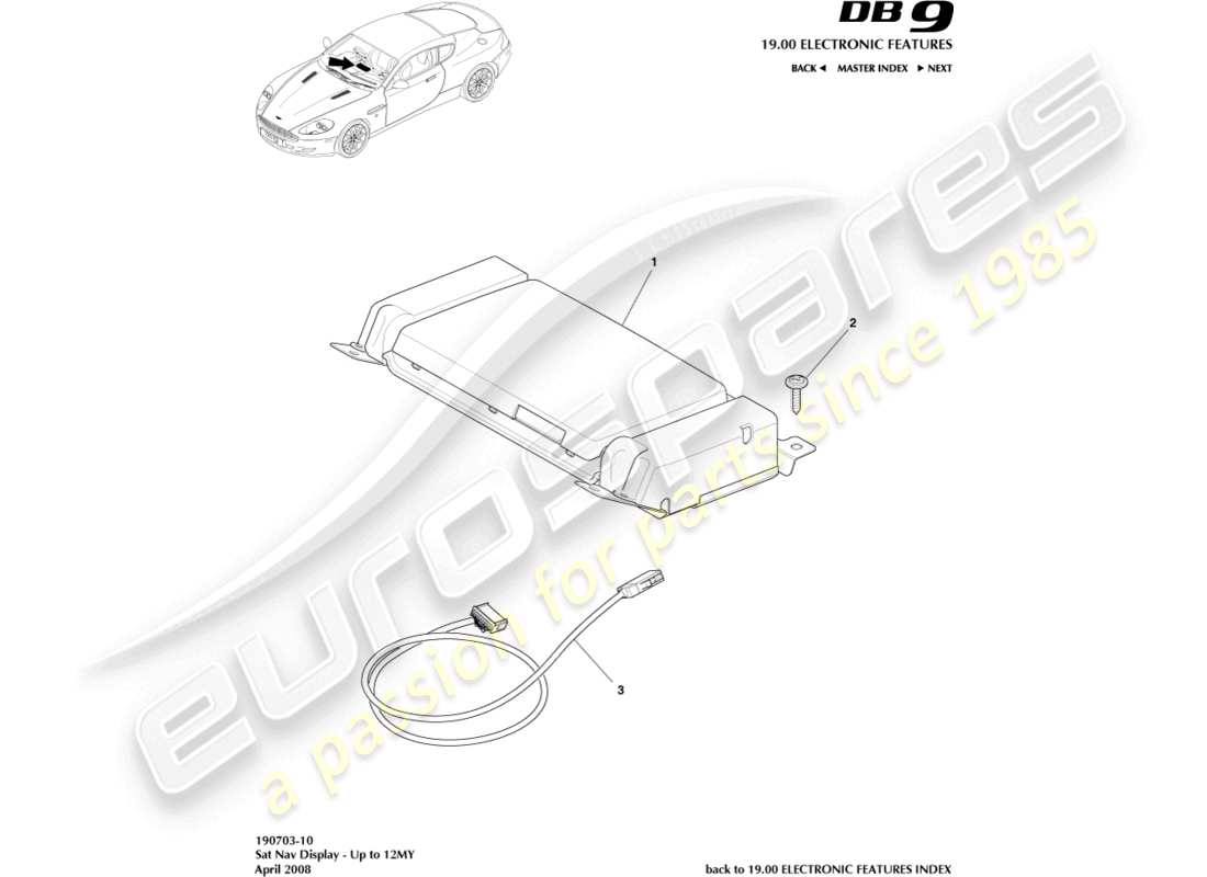 aston martin db9 (2011) affichage de la navigation par satellite, vers 12my diagramme de pièces