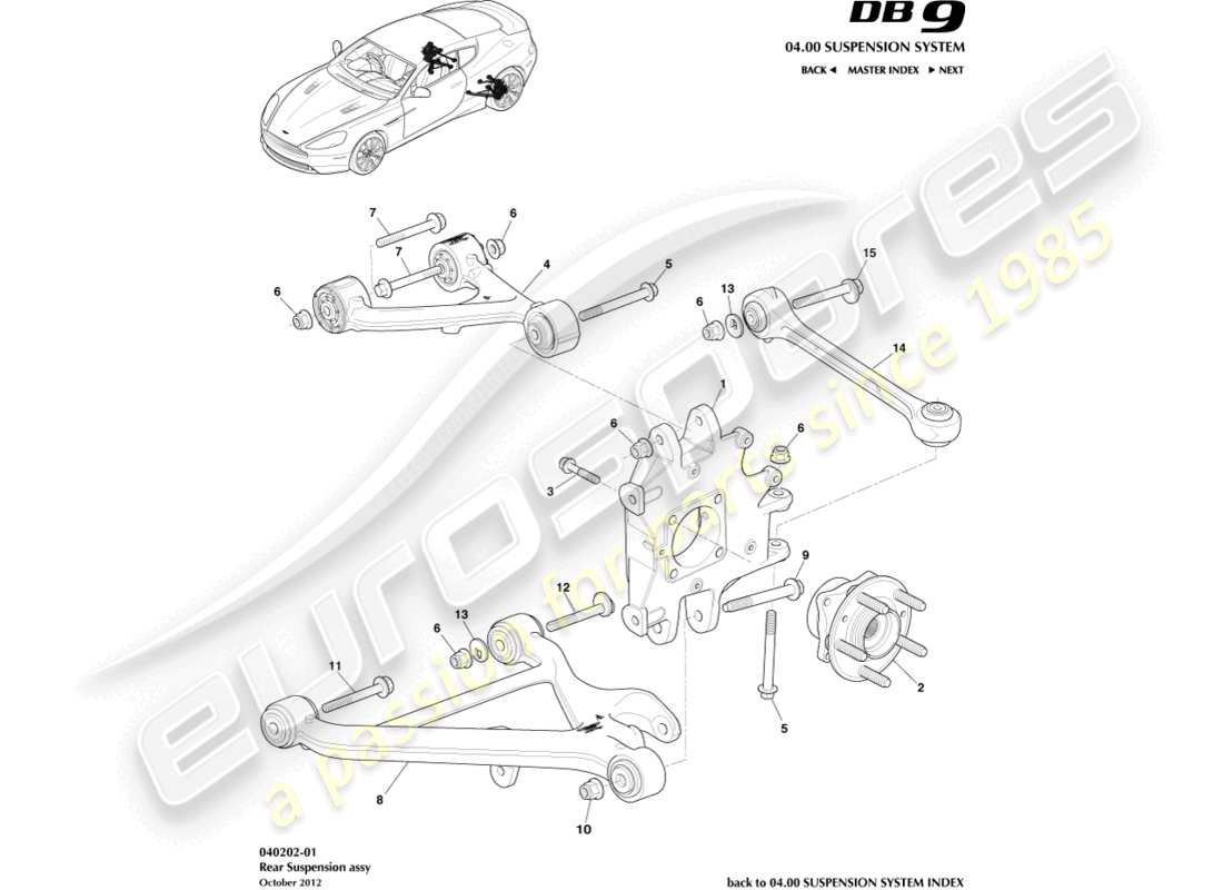 aston martin db9 (2017) schéma des pièces de l'ensemble de suspension arrière