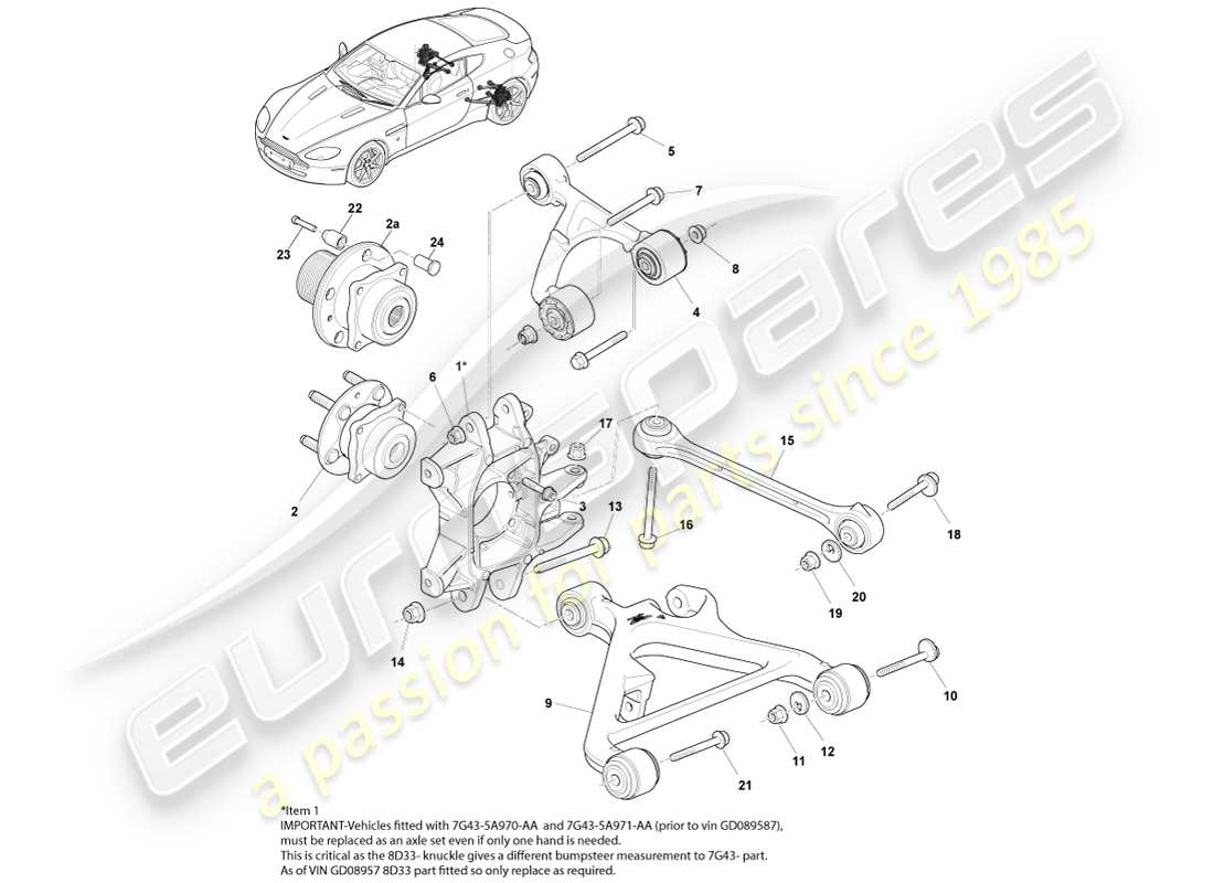 aston martin v8 vantage (2007) schéma des pièces de l'ensemble de suspension arrière