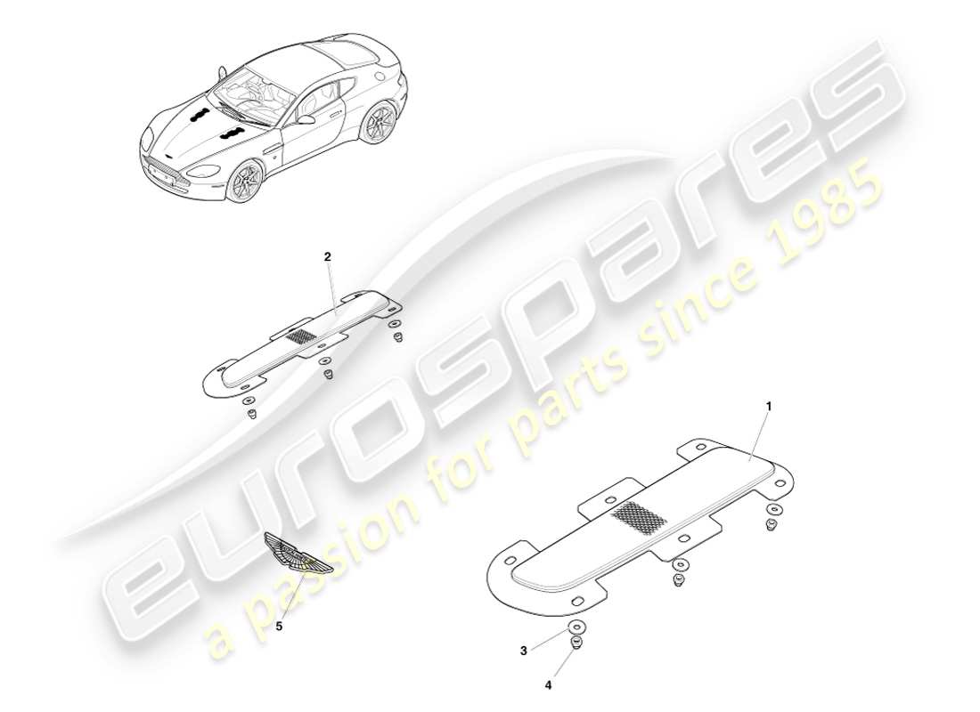 aston martin v8 vantage (2007) diagramme des pièces de garniture avant