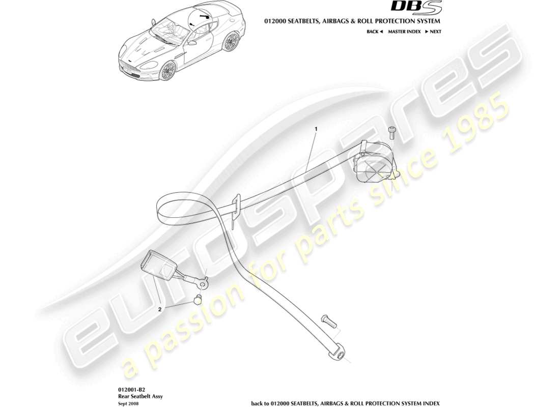 aston martin dbs (2009) ceintures de sécurité arrière schéma des pièces