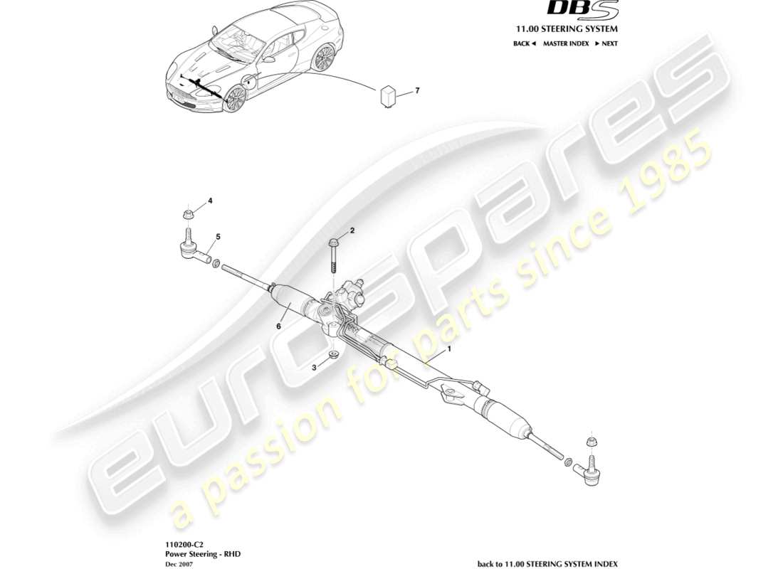 aston martin dbs (2010) direction assistée, diagramme de pièces rhd