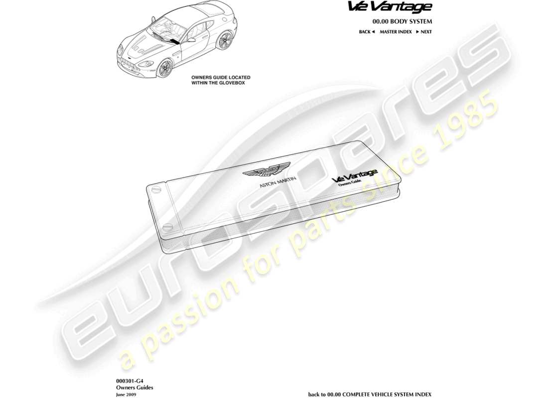 aston martin v12 vantage (2010) diagramme des pièces du guide du propriétaire