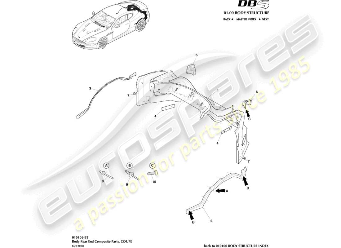 aston martin dbs (2014) carrosserie arrière composite, coupé schéma des pièces