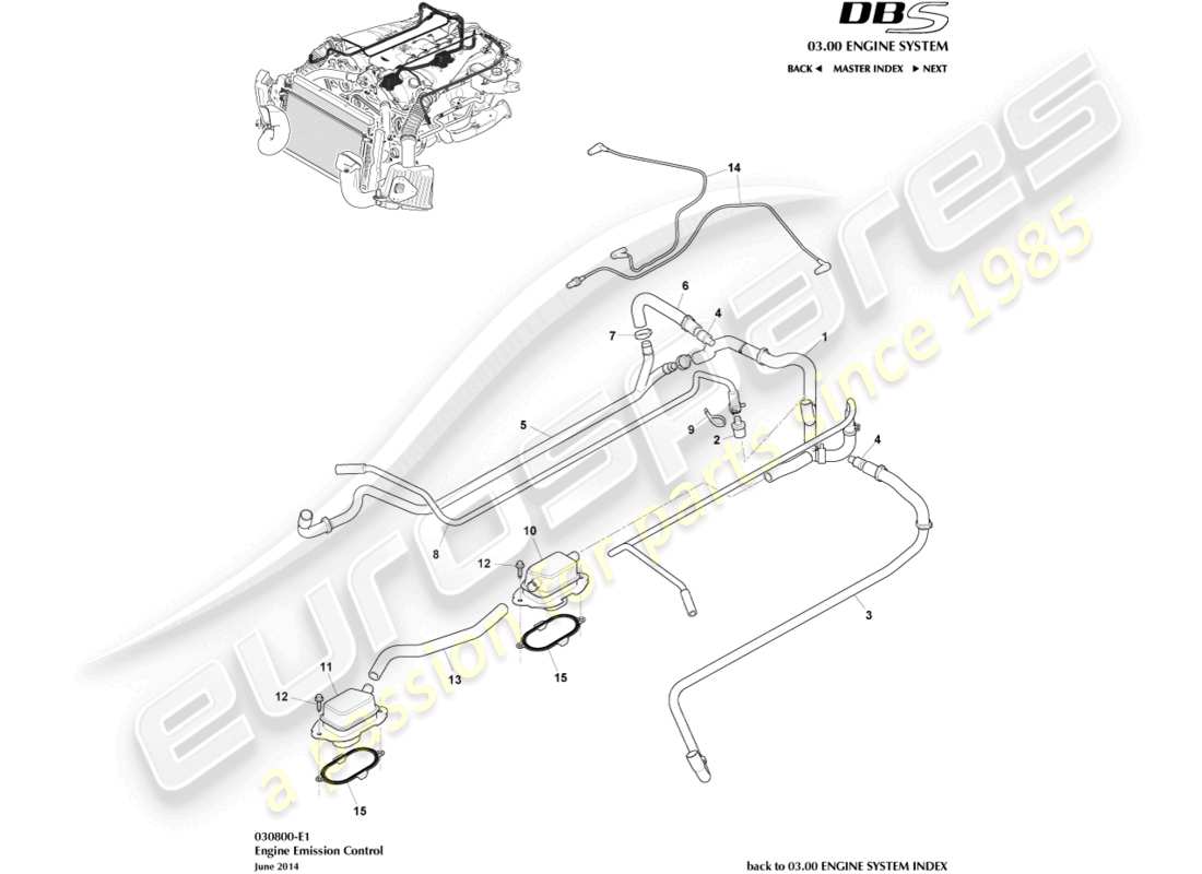 aston martin dbs (2010) contrôle des émissions schéma des pièces