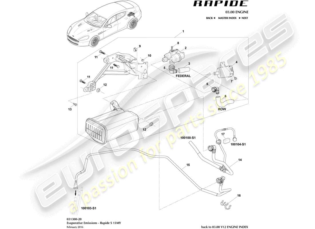 aston martin rapide (2016) cartouche de carbone, 15my diagramme de pièce