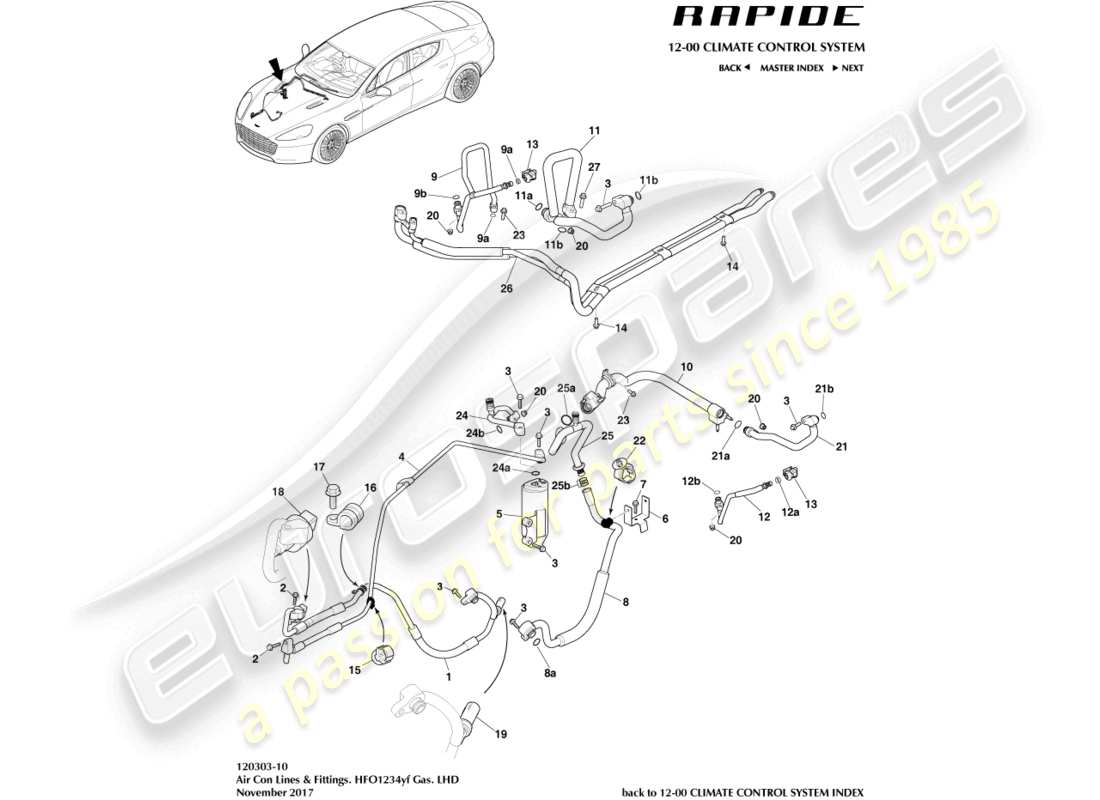 aston martin rapide (2016) conduites de climatisation, hfo1234yf, diagramme de pièces lhd