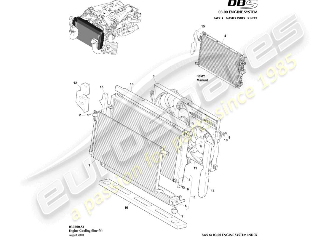 aston martin dbs (2013) refroidissement du moteur (ajustement en ligne) schéma des pièces