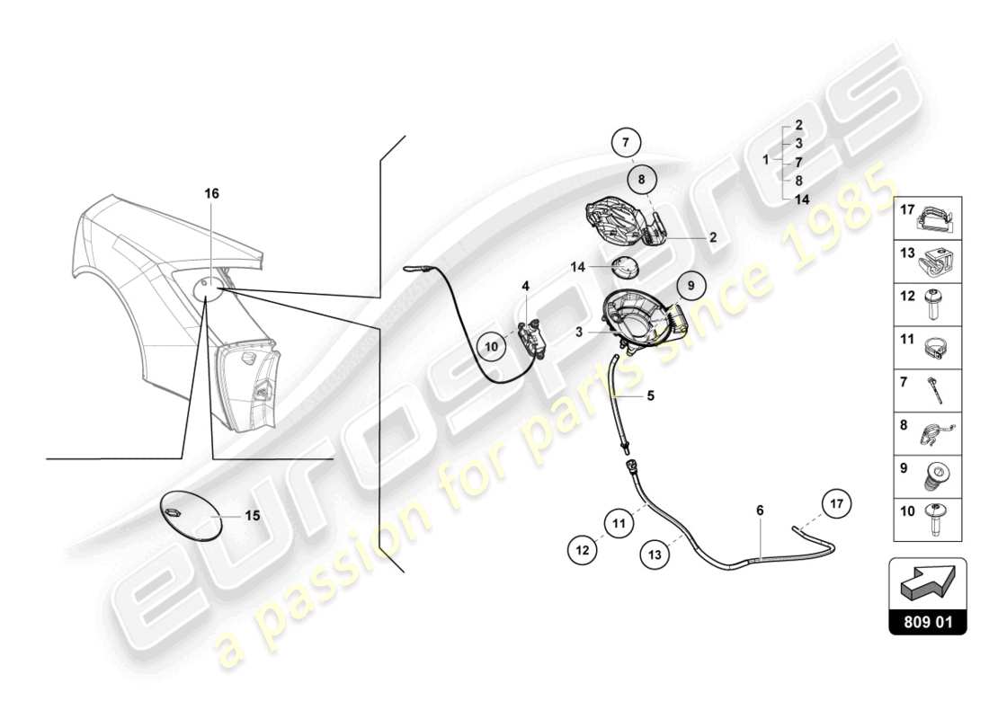 lamborghini evo coupe 2wd (2021) trappe de remplissage de carburant schéma des pièces