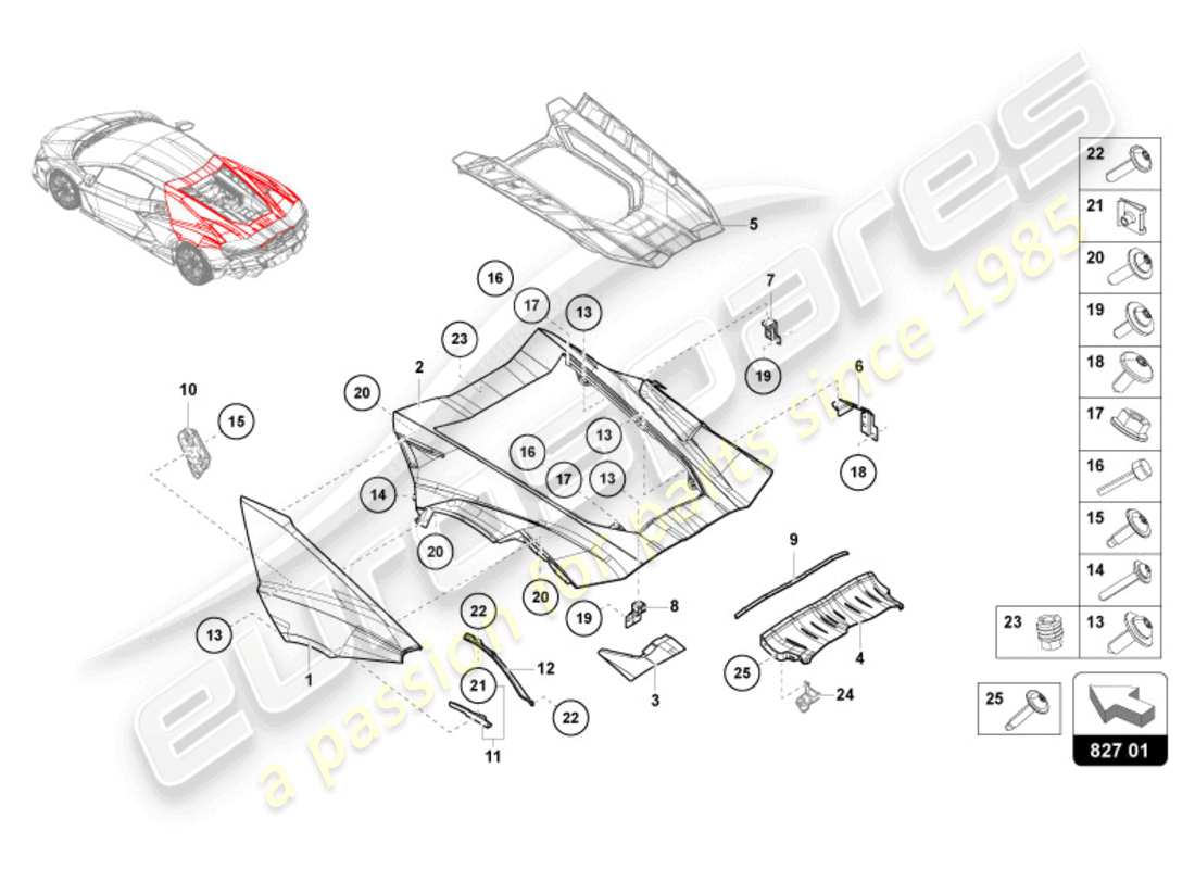 lamborghini revuelto coupe (2024) couvercle arrière schéma des pièces
