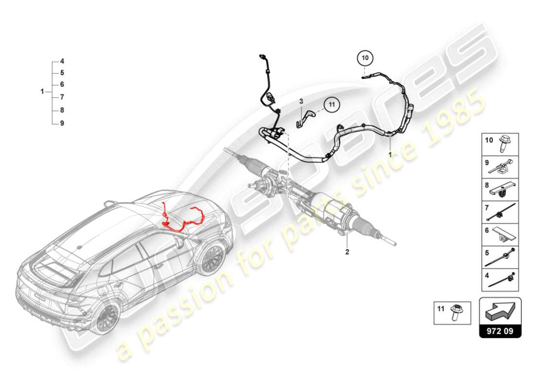 lamborghini urus (2021) jeu de cablage pour direction active avant schéma des pièces