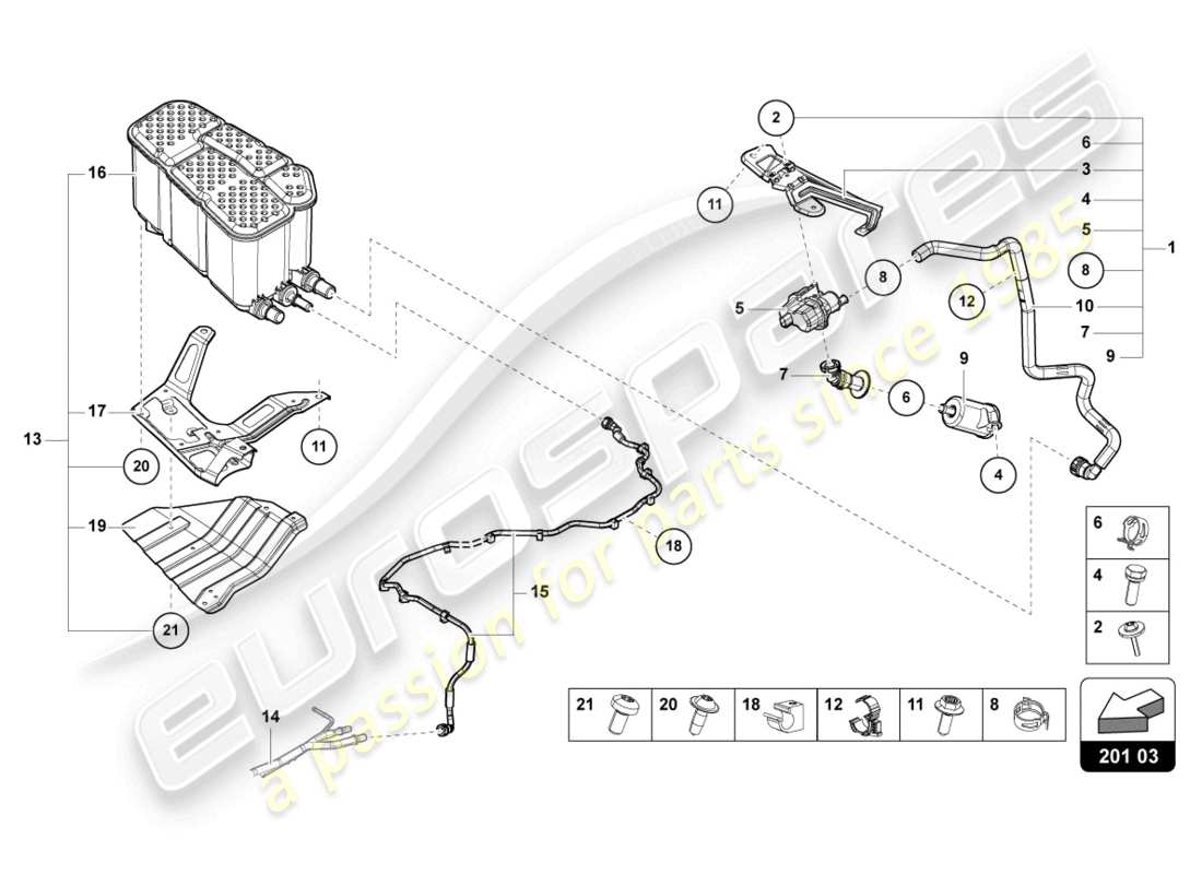 lamborghini urus performante (2024) filtre à charbon actif avec pompe de diagnostic pour système d'alimentation en carburant schéma des pièces