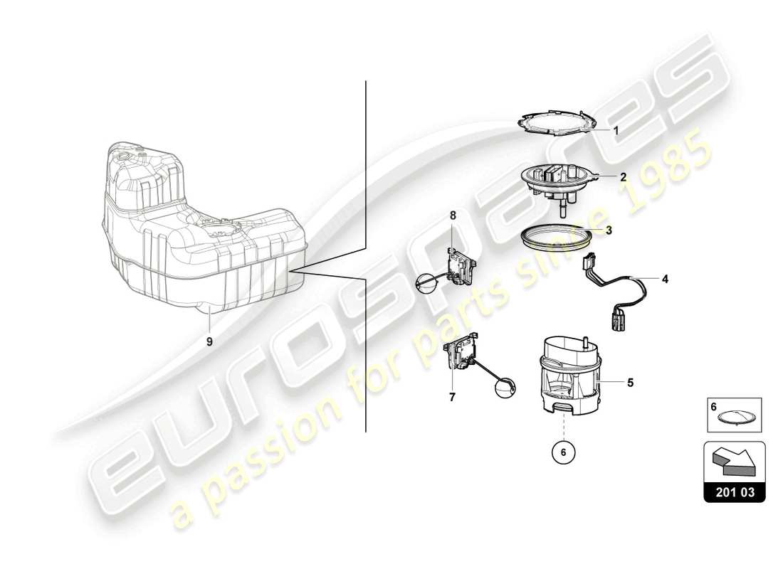 lamborghini 2022 (evo spyder) module d'alimentation en carburant droit schéma des pièces