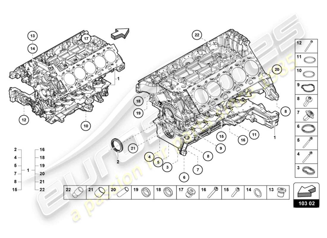 lamborghini evo spyder (2023) bloc moteur schéma des pièces