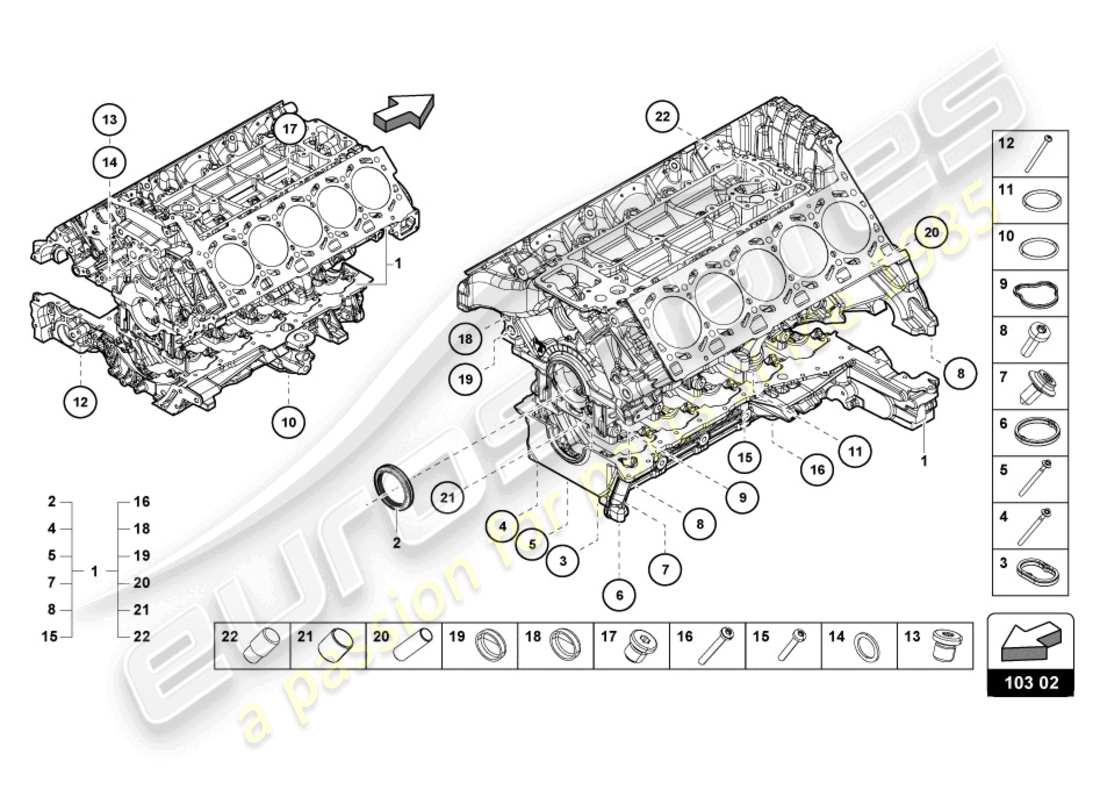 lamborghini tecnica (2023) bloc moteur schéma des pièces