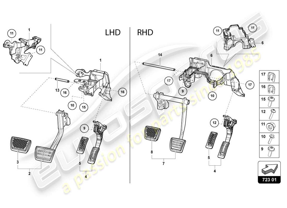 lamborghini urus (2020) freinage et accélération. levier mech. schéma des pièces