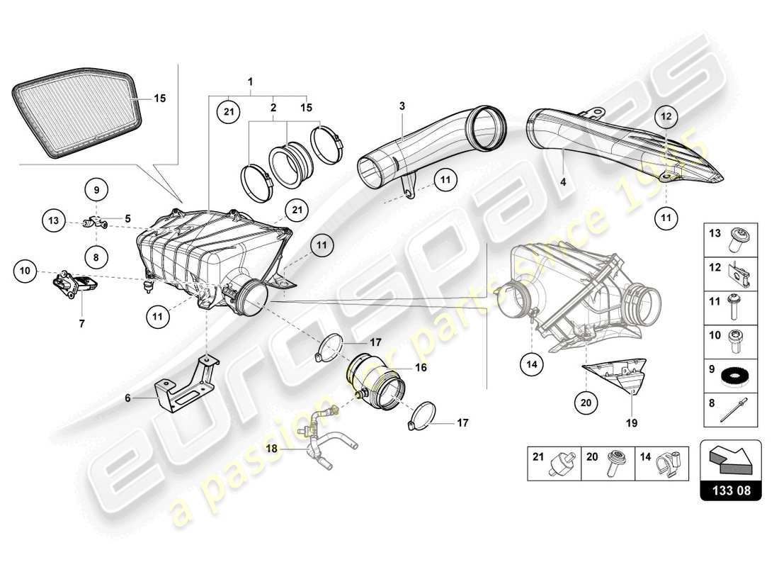 lamborghini evo spyder 2wd (2021) boîtier de filtre à air schéma des pièces