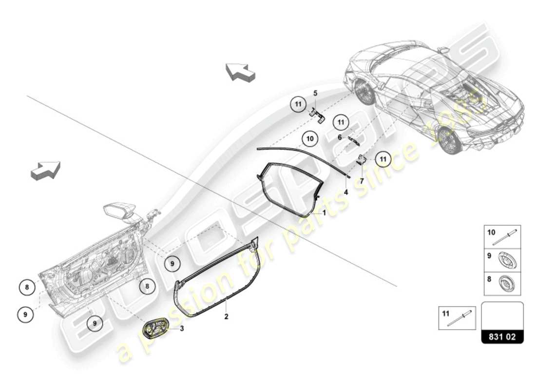 lamborghini revuelto coupe (2024) joint de porte schéma des pièces