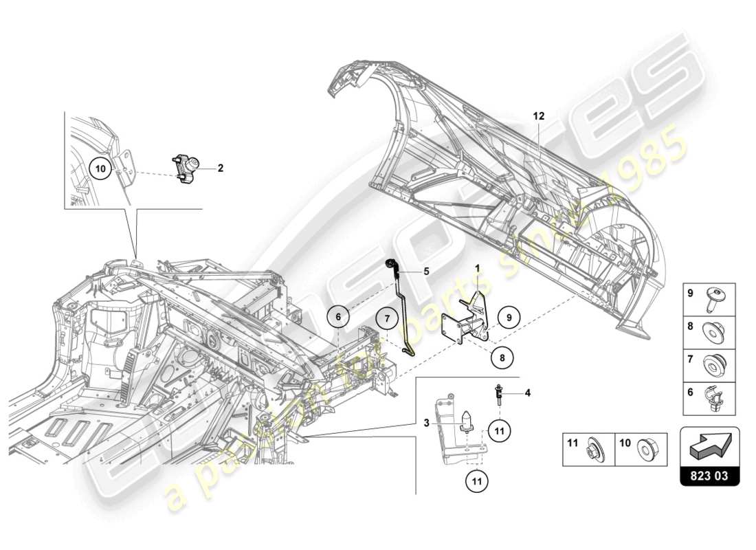 lamborghini sto (2022) charnière de capot avant schéma des pièces