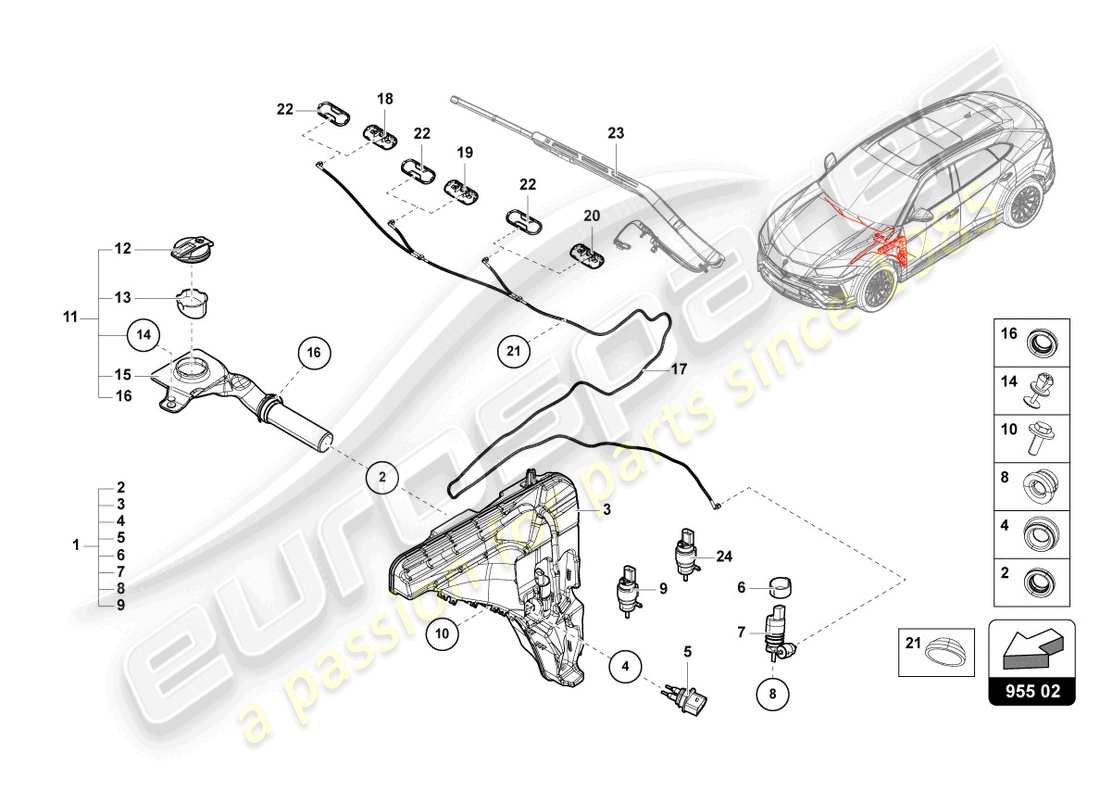 lamborghini urus (2021) système de lave- rondelle schéma des pièces