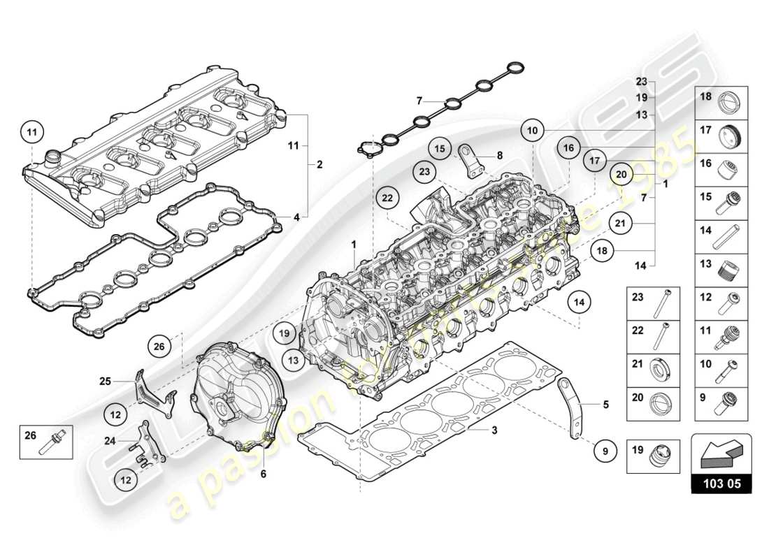 lamborghini evo coupe 2wd (2023) culasse complète droite schéma des pièces