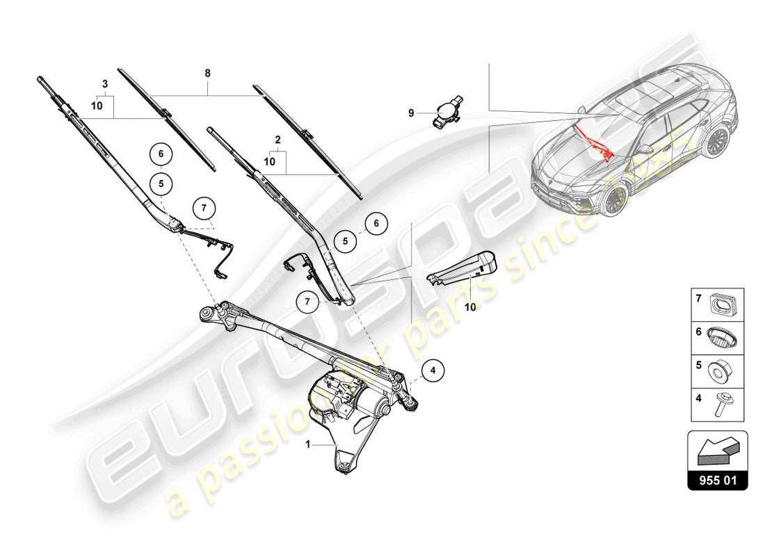 lamborghini urus (2020) essuie-glace - schéma des pièces