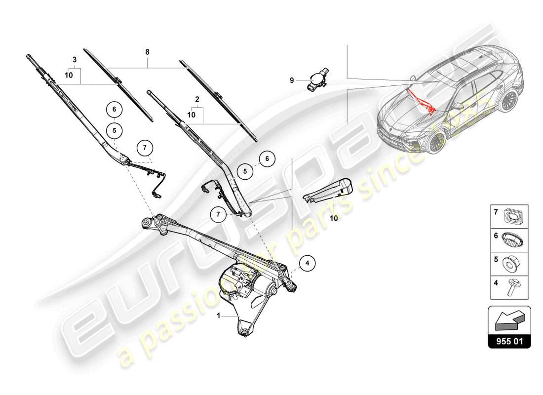 lamborghini urus (2020) essuie-glace schéma des pièces