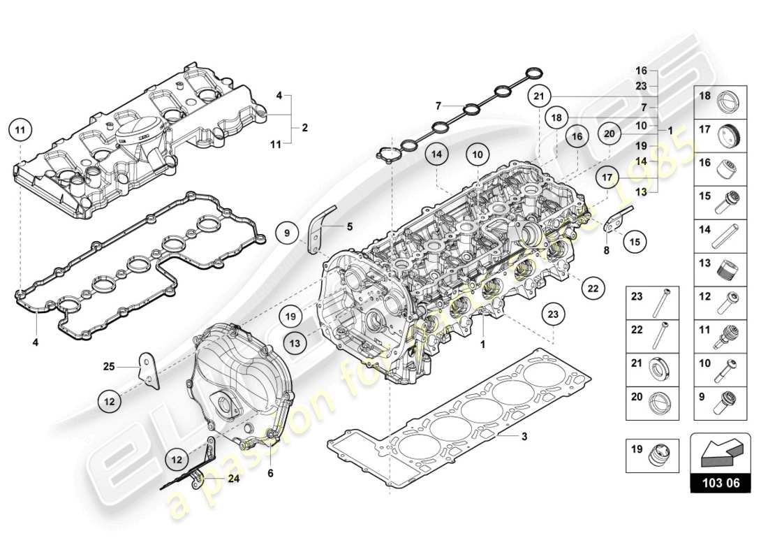 lamborghini tecnica (2023) culasse complète gauche schéma des pièces