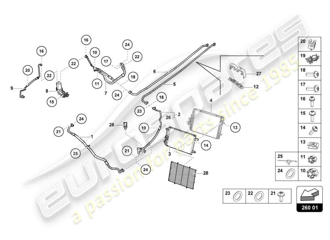 lamborghini evo coupe 2wd (2021) diagramme des pièces du condenseur de climatisation