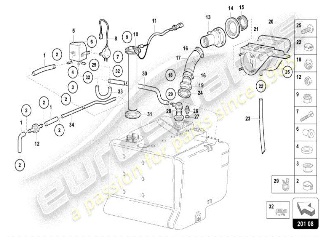 lamborghini diablo vt (1999) réservoir de carburant - ravitaillement rapide diagramme des pièces
