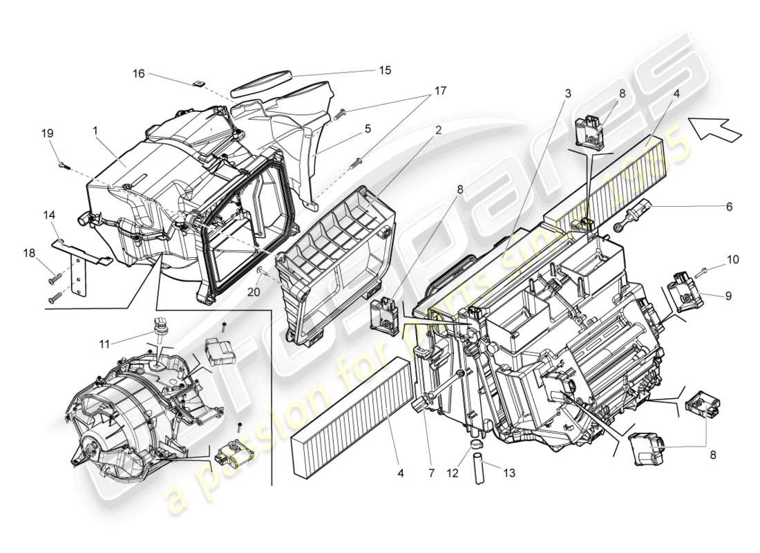 lamborghini gallardo coupe (2004) boîtier de distribution d'air pour air à commande électronique schéma des pièces