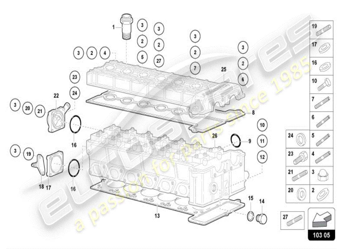 lamborghini diablo vt (1995) accessoires de tête droite diagramme des pièces