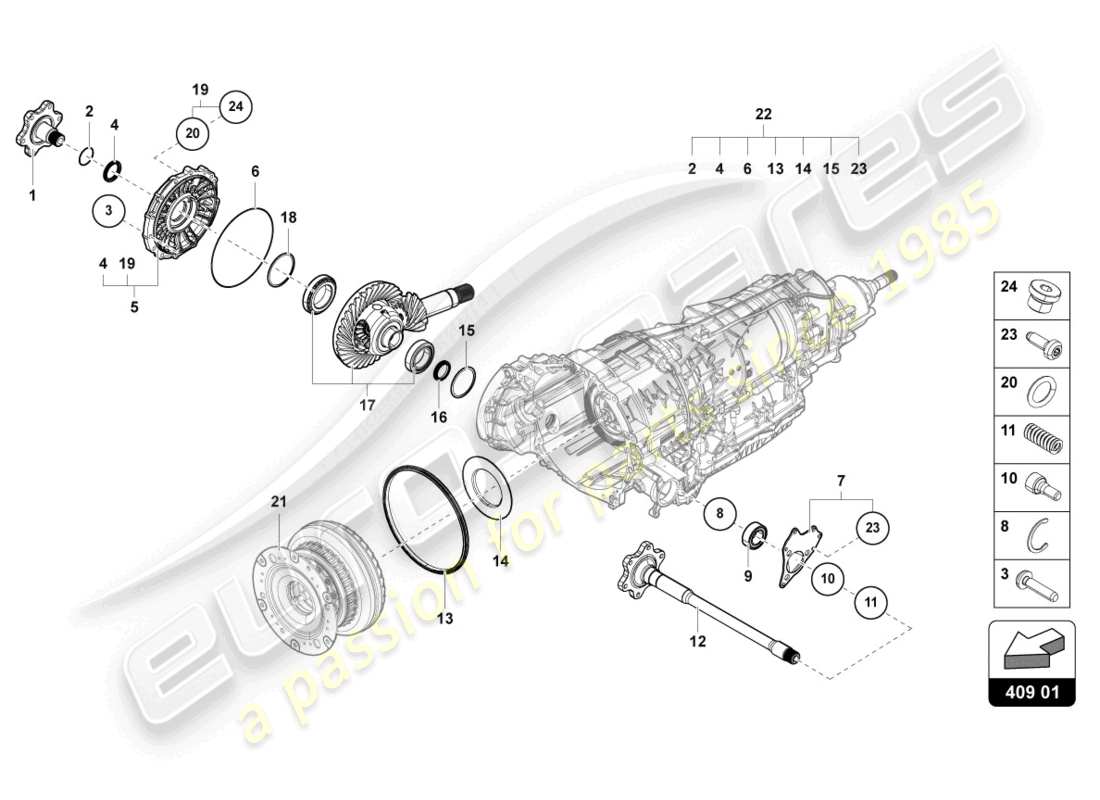 lamborghini urus performante (2024) différentiel diagramme de pièce