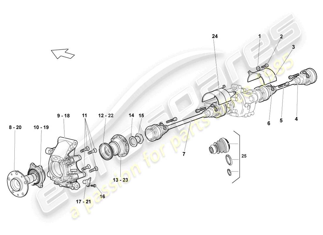 lamborghini lp640 roadster (2007) arbre de transmission arrière schéma des pièces