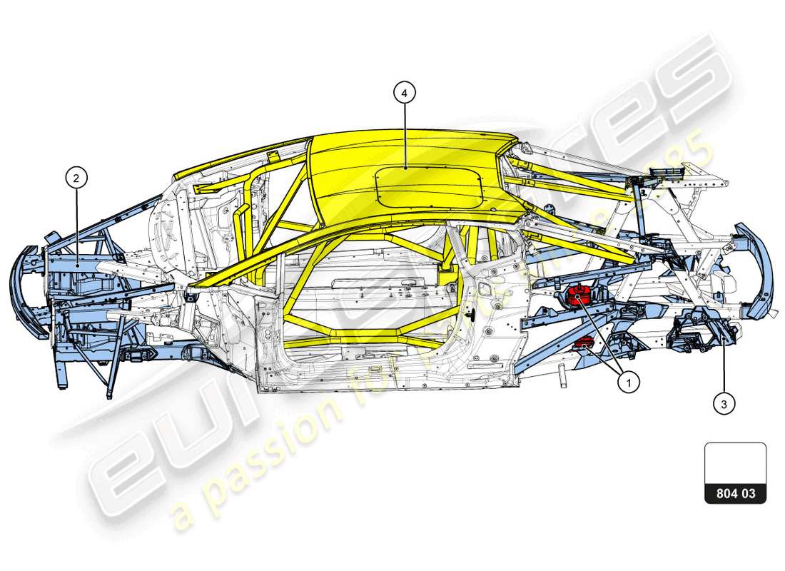 lamborghini super trofeo evo 2 (2022) cockpit et toit schéma des pièces