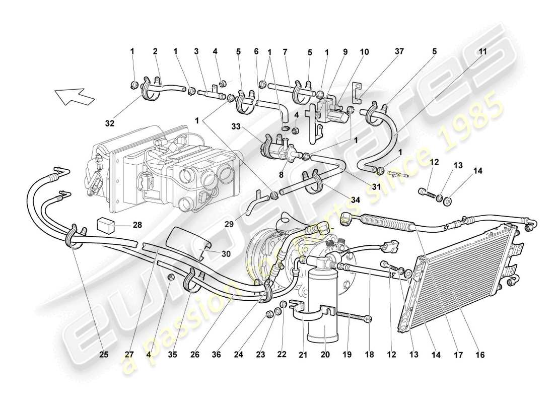 lamborghini lp640 roadster (2007) diagramme des pièces du condenseur de climatisation