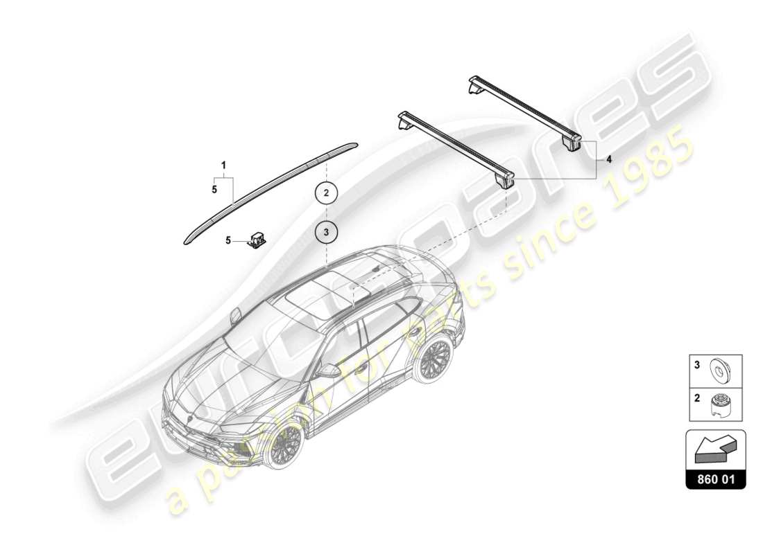 lamborghini urus s (2024) rails de toit avant schéma des pièces