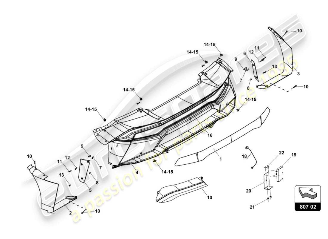 lamborghini gt3 (2017) carrosserie arrière schéma des pièces
