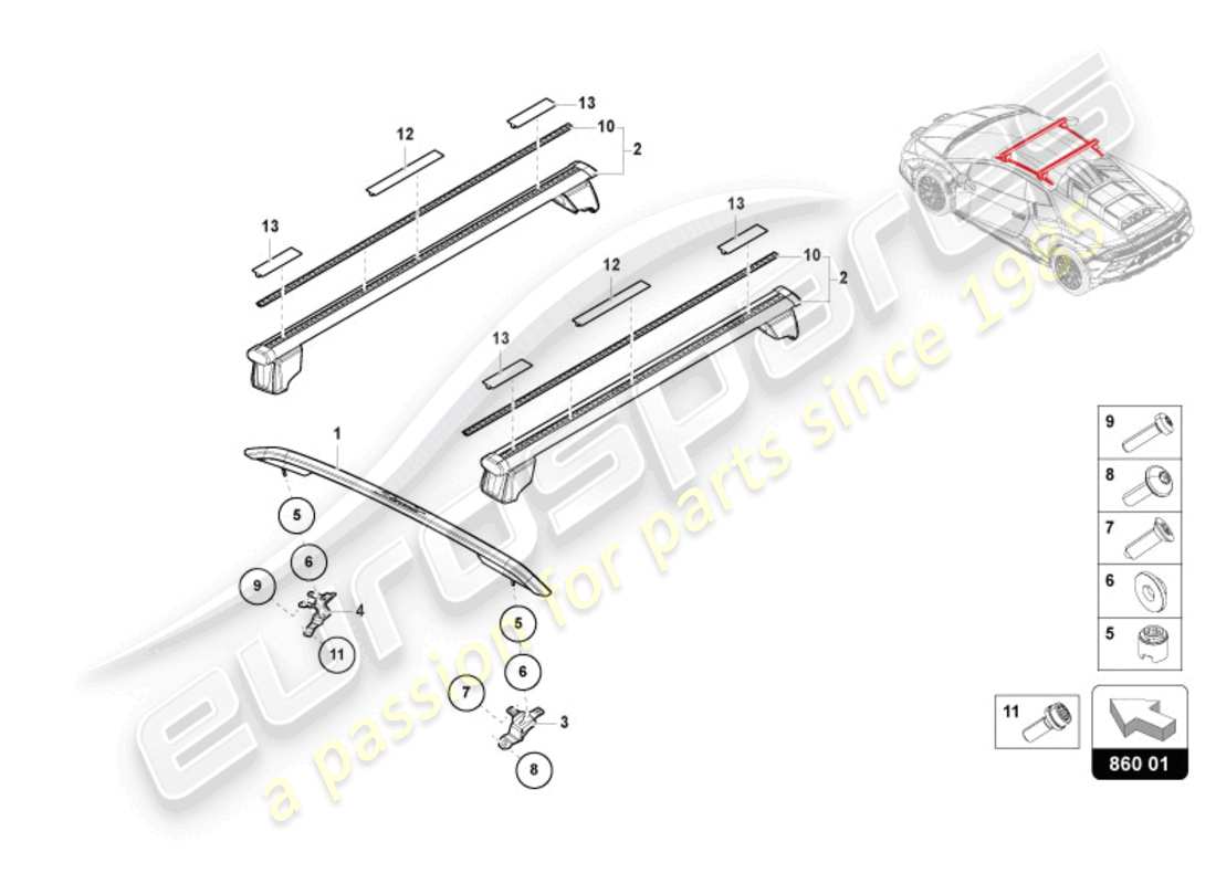 lamborghini 2024 (sterrato) diagramme des pièces des rampes de toit