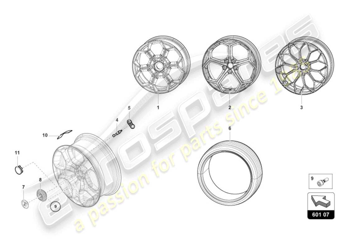 lamborghini tecnica (2023) roues/pneus avant schéma des pièces