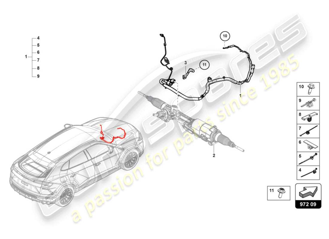 lamborghini urus (2022) jeu de cablage pour direction active avant schéma des pièces