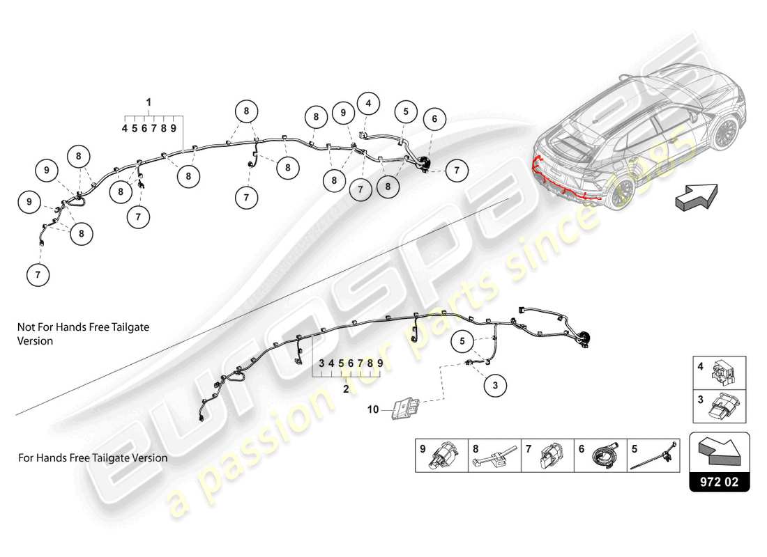 lamborghini urus (2022) jeu de cablage pour pare-choc arrière schéma des pièces