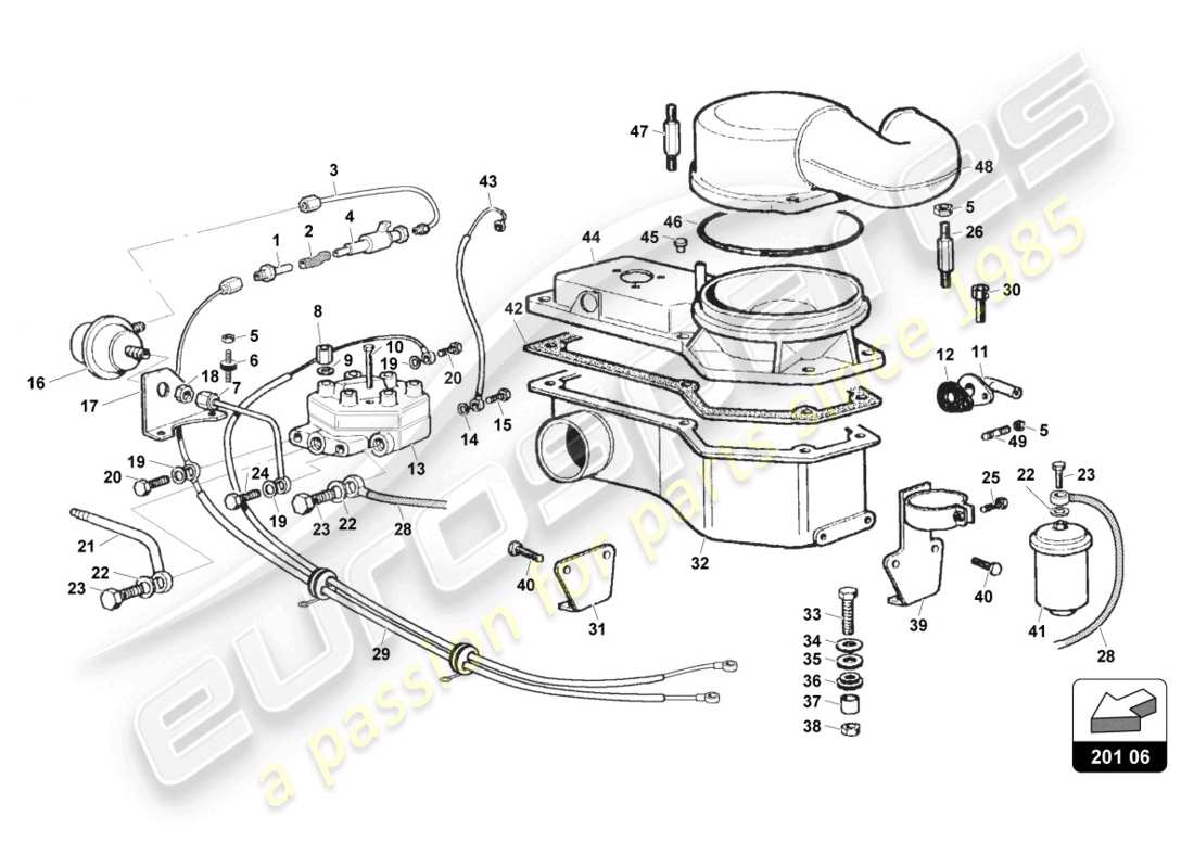 lamborghini countach 25th anniversary (1989) diagramme des pièces du compteur d'air